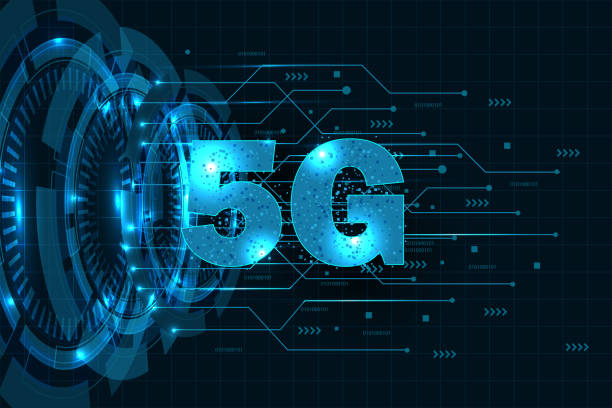 illustrazioni stock, clip art, cartoni animati e icone di tendenza di 5g new wireless internet wi-fi connection. big data binary code flow numbers. global network high speed innovation connection data rate technology - 5g