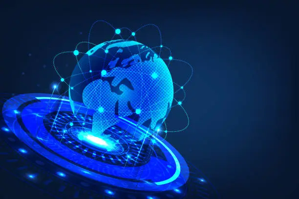 Vector illustration of Global network connection. World map point and line composition concept of global business