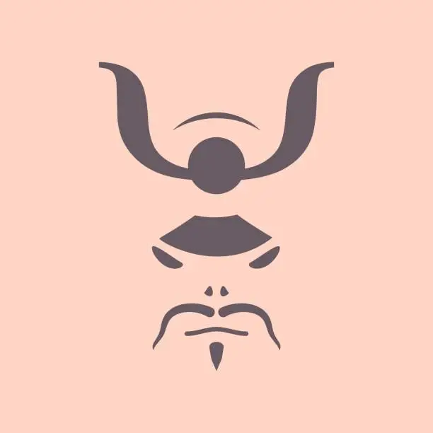 Vector illustration of Simple illustration of a samurai warrior face. Young Japanese man logo design.