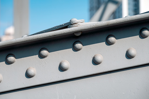 Close up of steel structure rivets of Garden Bridge of Shanghai in Shanghai.