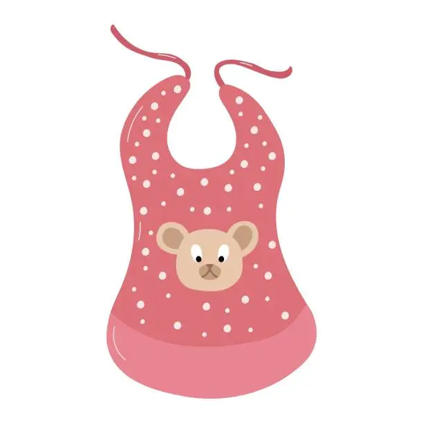 Vector illustration of Vector illustration of a pink polka dot bib for a baby with a bear face.