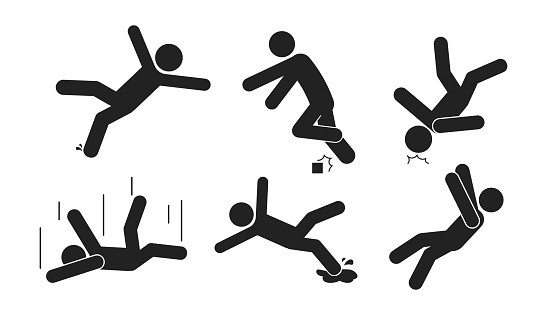 Bundle collection signs of man fall from high places, height risk, edge danger, safety sign