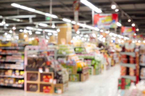 istock Supermarket blur background with bokeh light, Supermarket blur background 2108623698