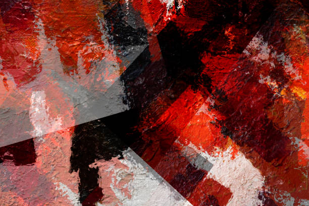 abstract red and black background with textured transparent squares in random layers
