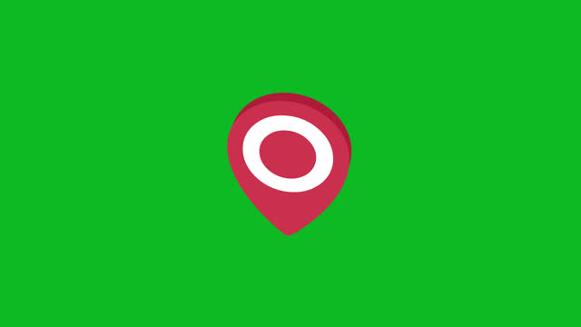 3d animation of location pin GPS icon in red color on green screen background