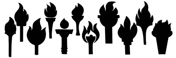 Vector illustration of Big collection of flame torch