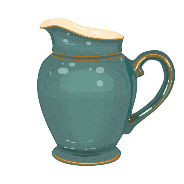 白い背景に陶器。陶器の水差し。粘土の古い水差し。土鍋またはカラフェ。 - jug pitcher pottery old点のイラスト素材／クリップアート素材／マンガ素材／アイコン素材