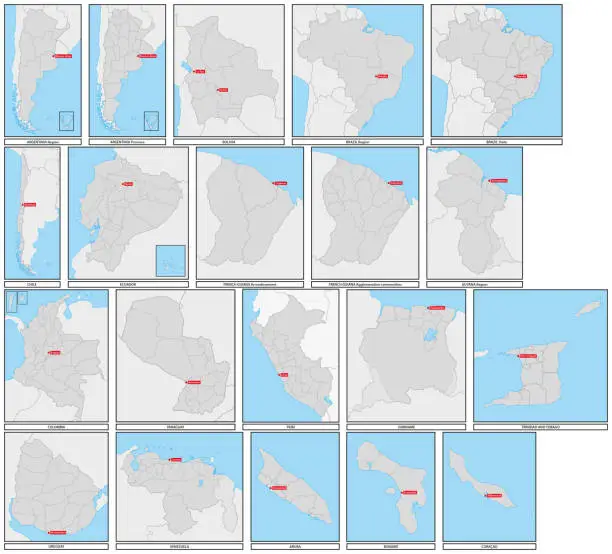 Vector illustration of Administrative vector maps of the states of South America