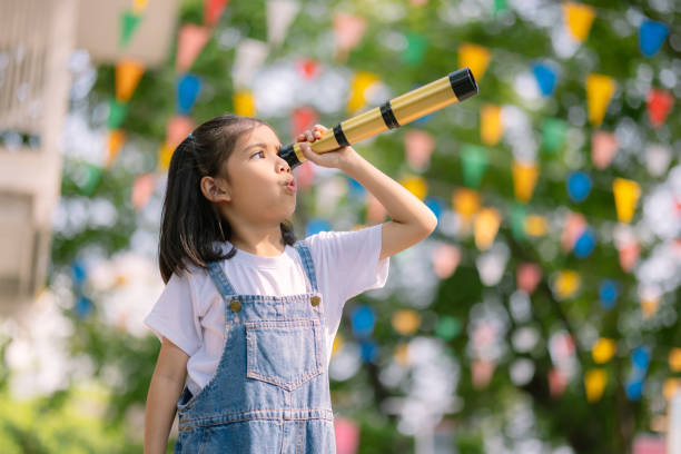 istock A young girl is looking through a telescope 2108678678