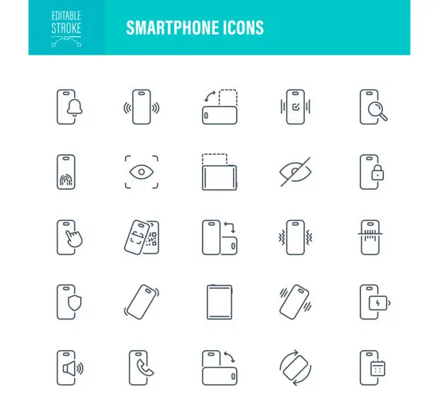 Vector illustration of Smartphone Icons Editable Stroke