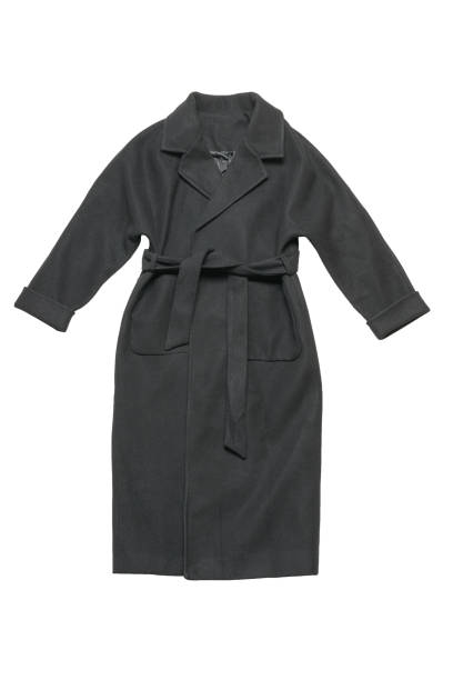 istock An elongated stylish black women's coat isolated on a white background. 2108689036
