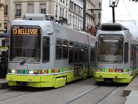 Tram in the city, town of Saint Etienne, Loire department, France