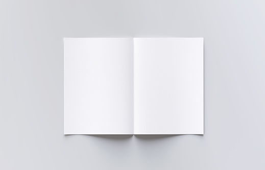Blank Open Book Page Template on White Background