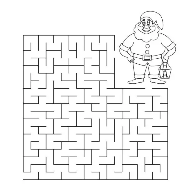Vector illustration of Children's educational game labyrinth - help the gnome find the right path
