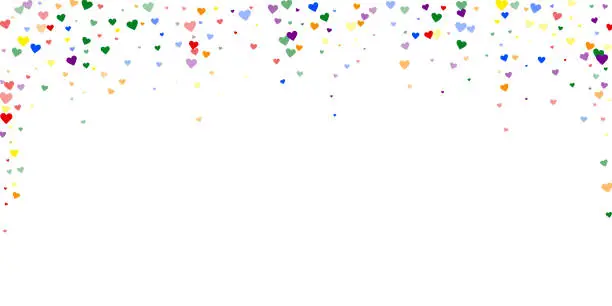 Vector illustration of Rainbow colored scattered hearts. LGBT valentine