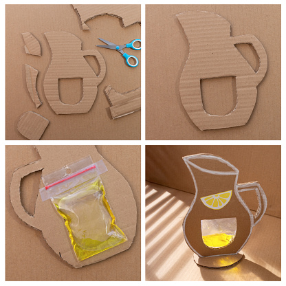 easy summer craft from recycled paper, lemonade pitcher in sunlight, summer themes, DIY, tutorial, art project for kids