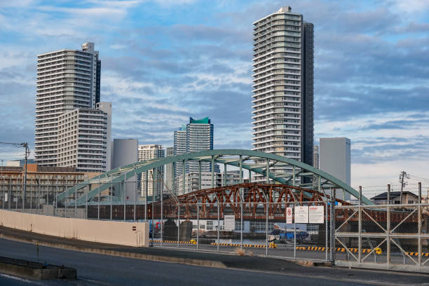 Mizuho Bridge over Mizuho Pier near North Dock in Yokohama City, Kanagawa Prefecture on a sunny morning in February 2024