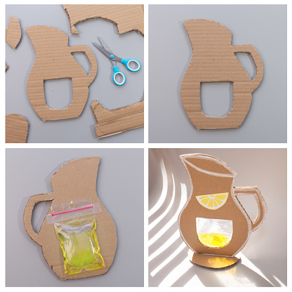 easy summer craft from recycled paper, lemonade pitcher in sunlight, summer themes, DIY, tutorial, art project for kids