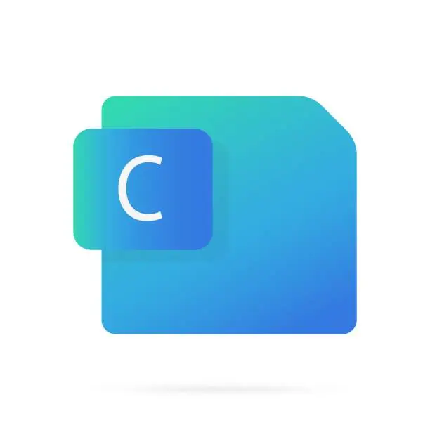 Vector illustration of Blue icon of file with C on white background