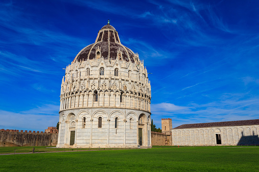 The Pisa Baptistery of St. John on Piazza dei Miracoli in Pisa, Tuscany, Italy