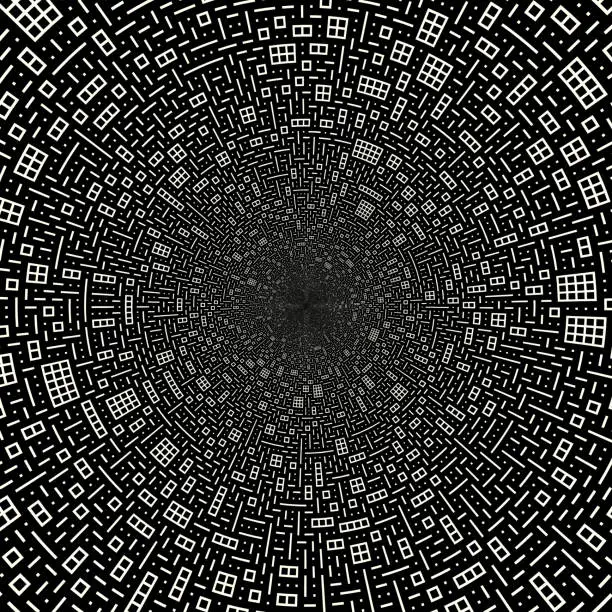 Vector illustration of Abstract monochrome QR code tunnel pattern