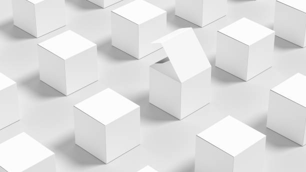 Cube box mock up isolated on white background. Product packaging box mock up. 3D illustration.