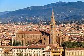 View of Basilica of Santa Croce from Piazzale Michelangelo in Florence, Italy
