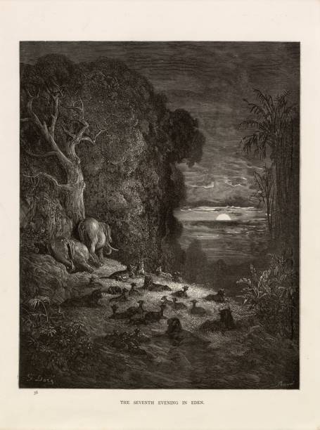 istock Seventh Evening in Eden - Gustave Dore, 1891 Antique Bible Engraving 2108894257