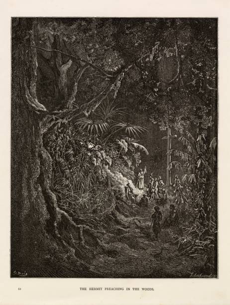 istock The Hermit Preaching in the Woods - Christian Artwork, Antique Print 2108894295