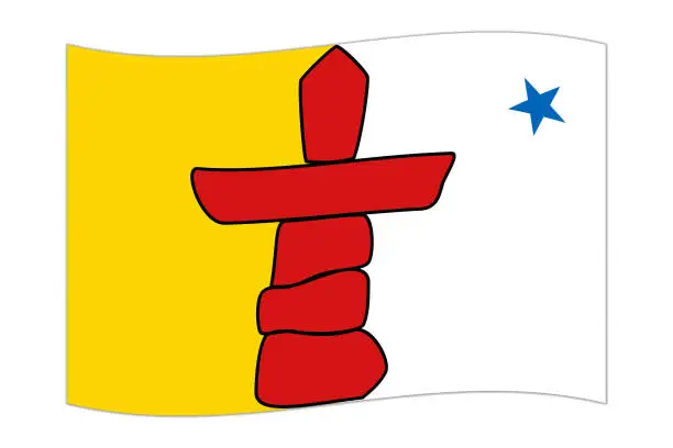 Vector illustration of Waving flag of Nunavut, province of Canada. Vector illustration.