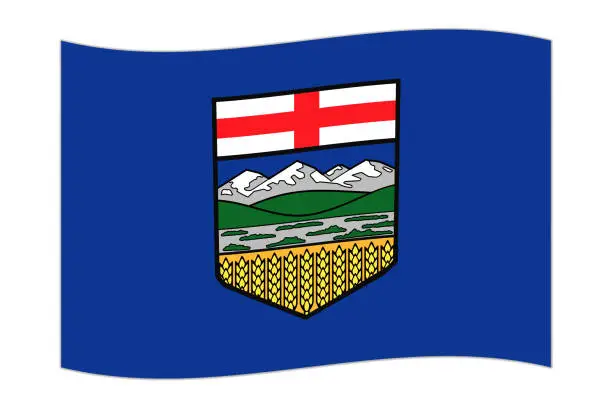 Vector illustration of Waving flag of Alberta, province of Canada. Vector illustration.