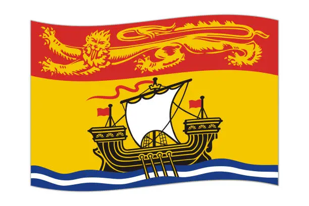 Vector illustration of Waving flag of New Brunswick, province of Canada. Vector illustration.