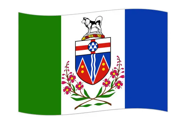 Vector illustration of Waving flag of Yukon, province of Canada. Vector illustration.