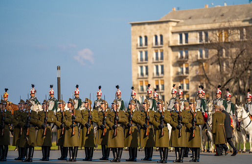 Yaroslavl, Russia, 05.08.2022. Formation for the rehearsal of the Victory Day parade on May 9