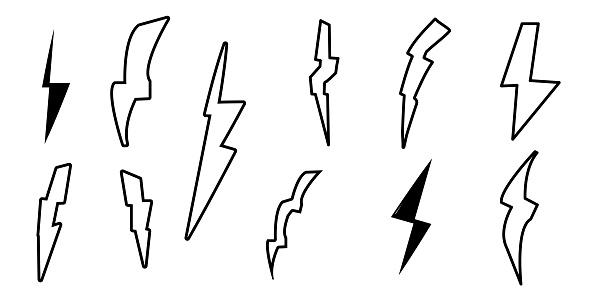 Set of bolt lightning in line, simple design