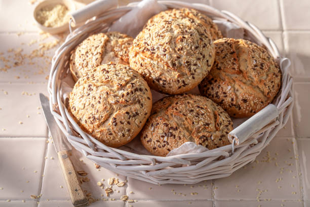 istock Homemade wholegrain kaiser rolls for healthy breakfast. 2108975482