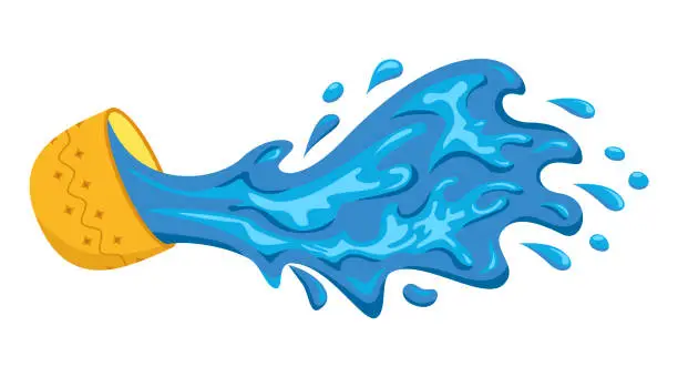 Vector illustration of Blue water splashes out of a golden bowl