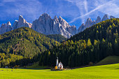 Beautiful landscape of Italian dolomites near Santa Magdalena, South Tyrol, Italy