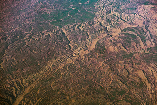 Aerial view of dry Zagros mountain ranges in Iran
