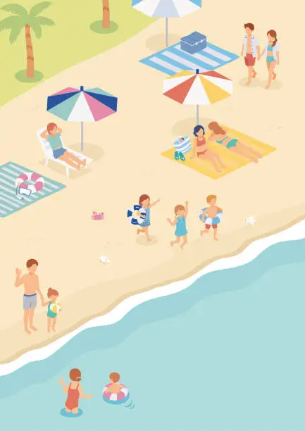 Vector illustration of Vector illustration of people on a summer beach