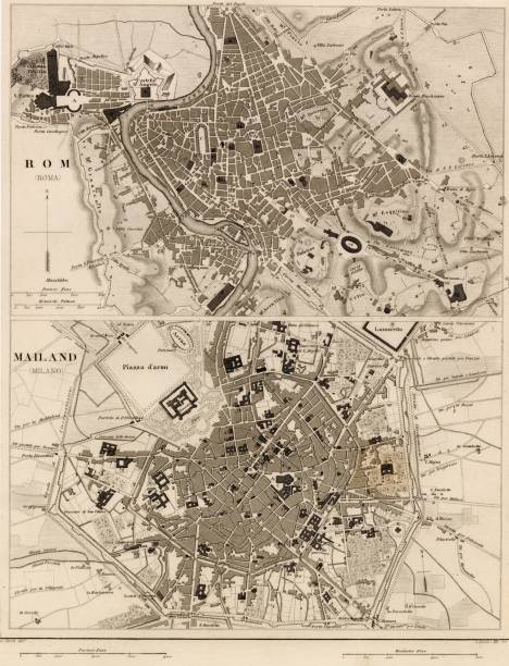 istock GEOGRAPHY - Rome and Milan - Antique 1851 Map by J. Heck 2109053938