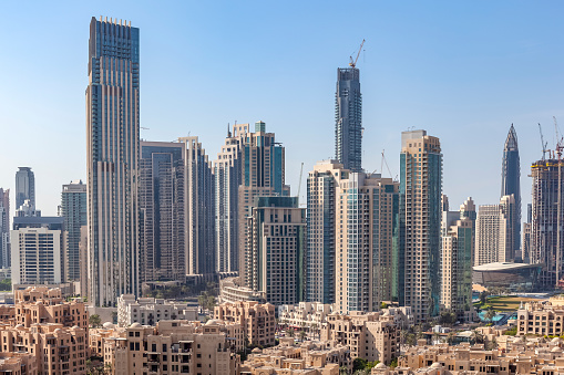 downtown dubai cityscape and construction sites, united arab emirates.