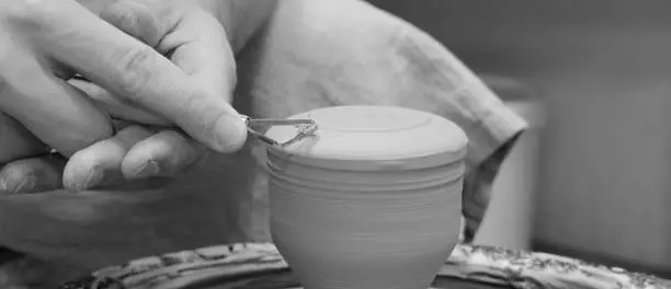 Craftsman Precision Trimming Pottery Wheel Monochrome Horizontal Image