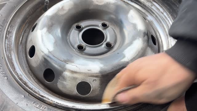Repairing car tire wheel 4k stock video
