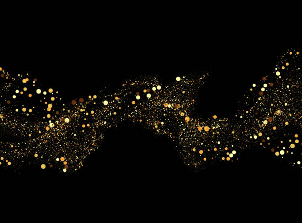 istock Sparkling stardust. Golden shiny magic vector waves with golden particles isolated on black background. A brilliant bright trail, a wave flow. 2109098775