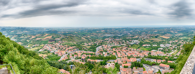 Panoramic view from Monte Titano in the City of San Marino, small Republic enclaved in the italian territory