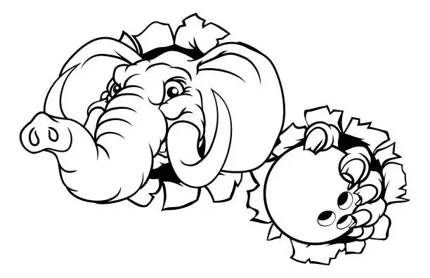 Vector illustration of Elephant Bowling Ball Sports Animal Mascot