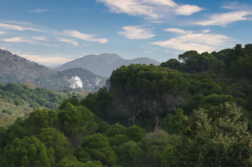 radio telescopes in the Spanish Sierra de Guadarrama mountain range near Madrid