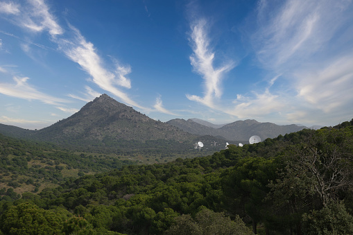 radio telescopes in the Spanish Sierra de Guadarrama mountain range near Madrid