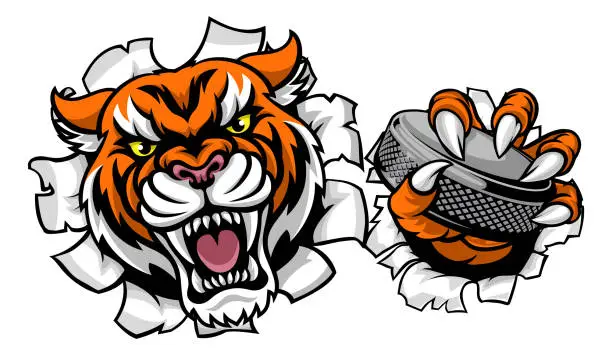 Vector illustration of Tiger Ice Hockey Player Animal Sports Mascot